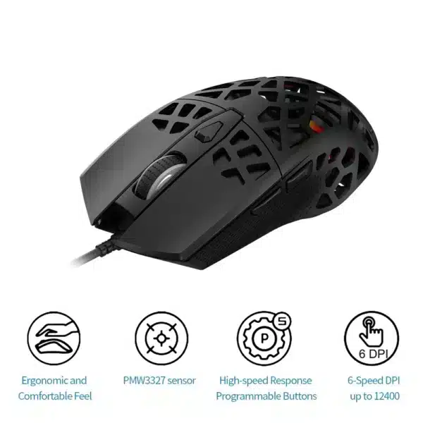 AJAZZ AJ339 New Lightweight Symmetrical Ergonomic Honeycomb Design RGB Gaming Mouse for Gamers