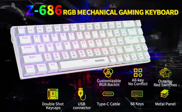 E-YOOSO Z686 Compact Mechanical Keyboard (Wireless) 2 E-YOOSO Z686 Compact Mechanical Keyboard (Wireless) - Image 2