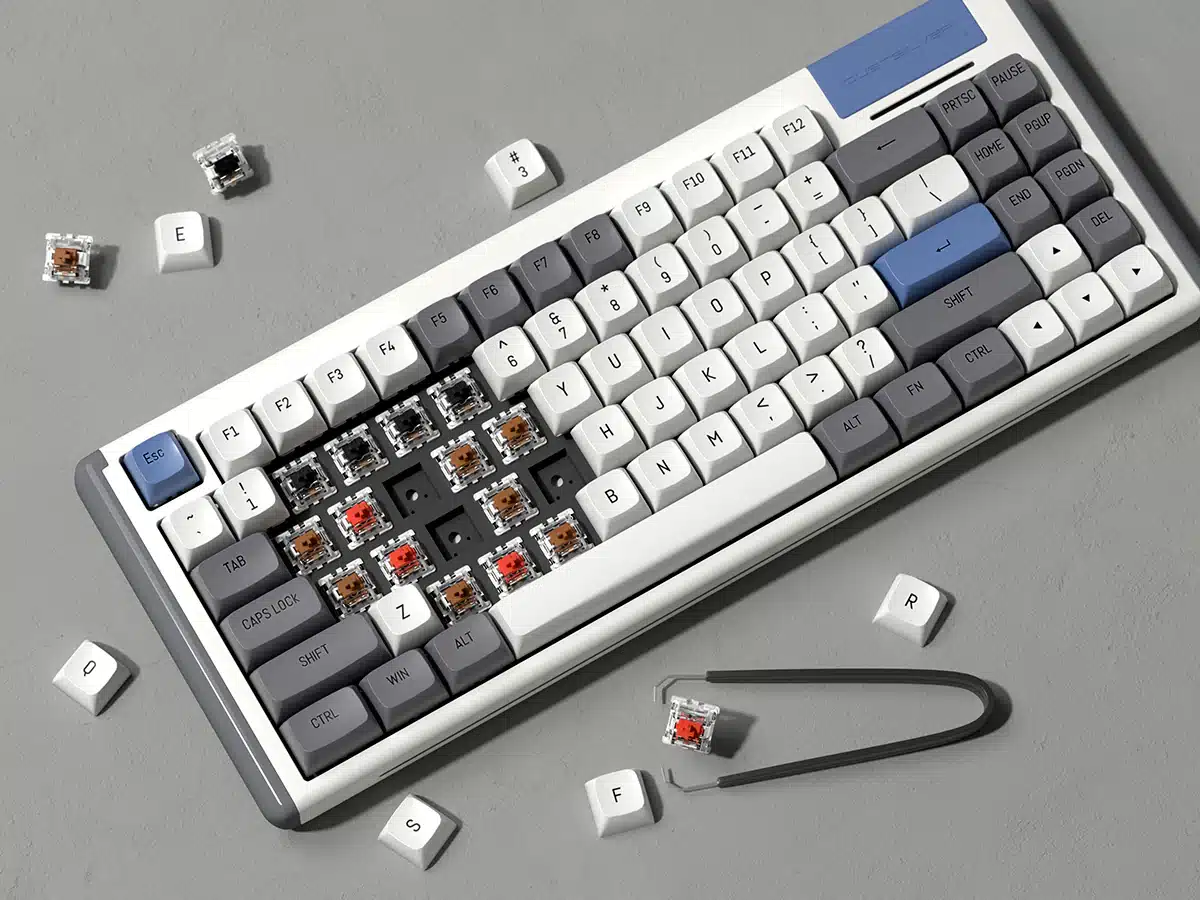 Dustsilver K84 Grey White Blue (Red Switch) 75% Rgb Backlit Mechanical Keyboard 12 25