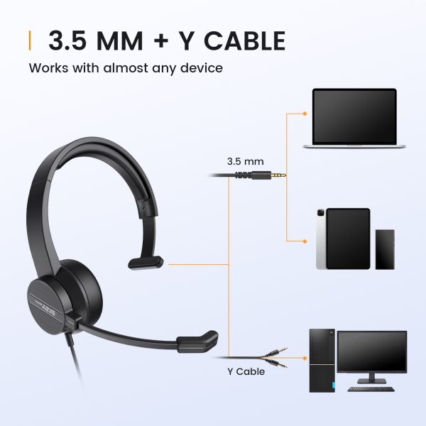 EKSA H15 Office Headset with Microphone for PC 3 5mm Wired Computer Headphones On Ear Earphones