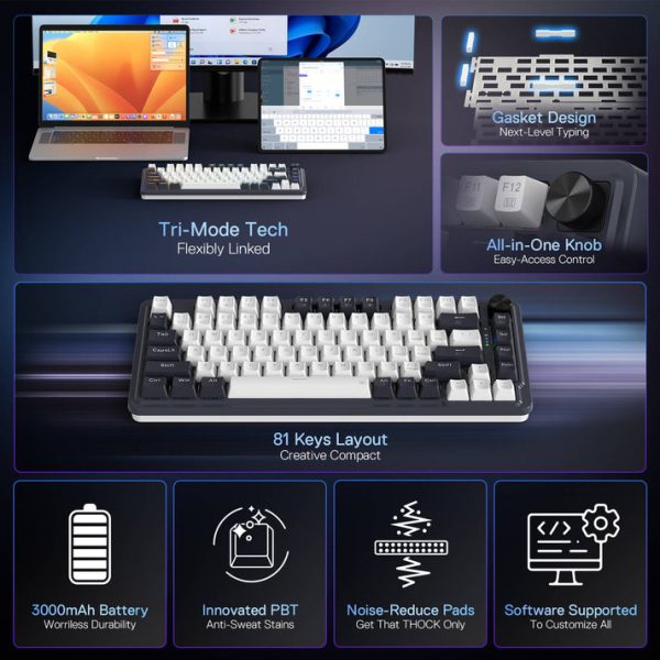 Redragon UCAL K673 PRO 75% Wireless Gasket RGB Mechanical Gaming Keyboard, Abyssal Blue - Image 7