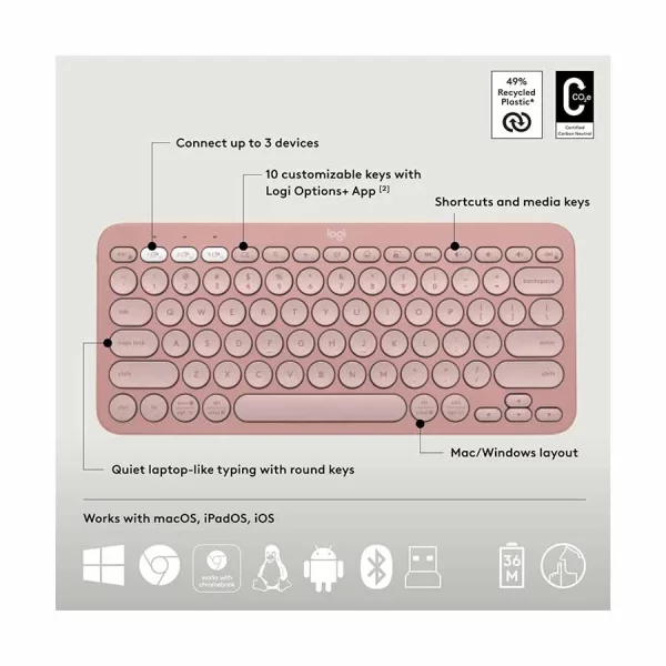 logitech pebble 2 tonal rose bluetooth keyboard 51717305540