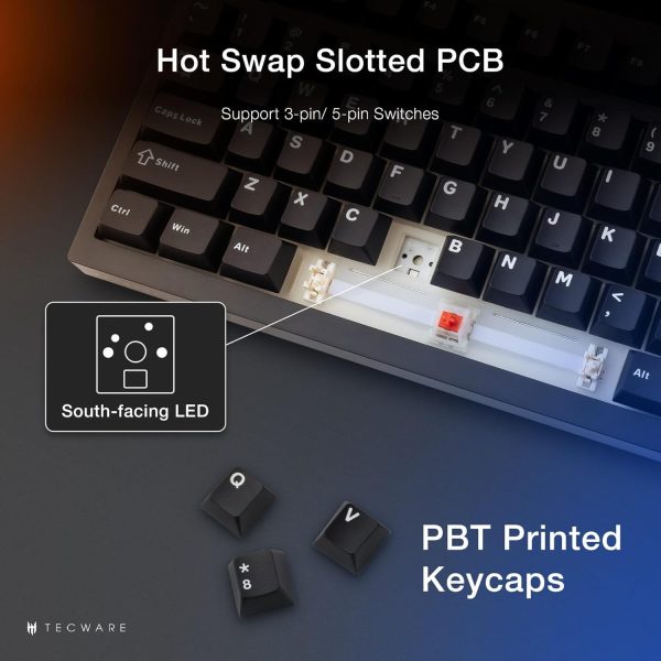 Tecware Spectre 96 Gasket Mounted Hot-swap 5-pin Mechanical Keyboard | 1.14" Customizable LCD Display with Knob | Black - Image 4