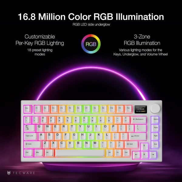 Tecware Spectre 75 Gasket Mounted Hot-swap 5-pin Mechanical Keyboard | 1.14" Customizable LCD Display with Knob | White - Image 2