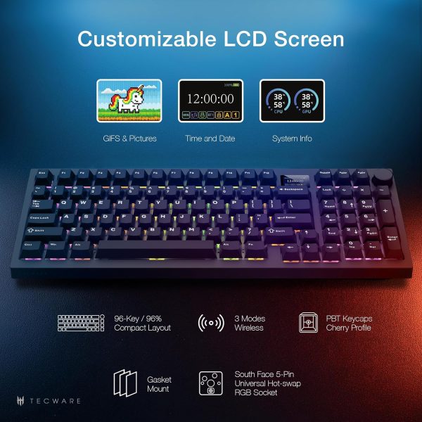 Tecware Spectre 96 Gasket Mounted Hot-swap 5-pin Mechanical Keyboard | 1.14" Customizable LCD Display with Knob | Black - Image 5