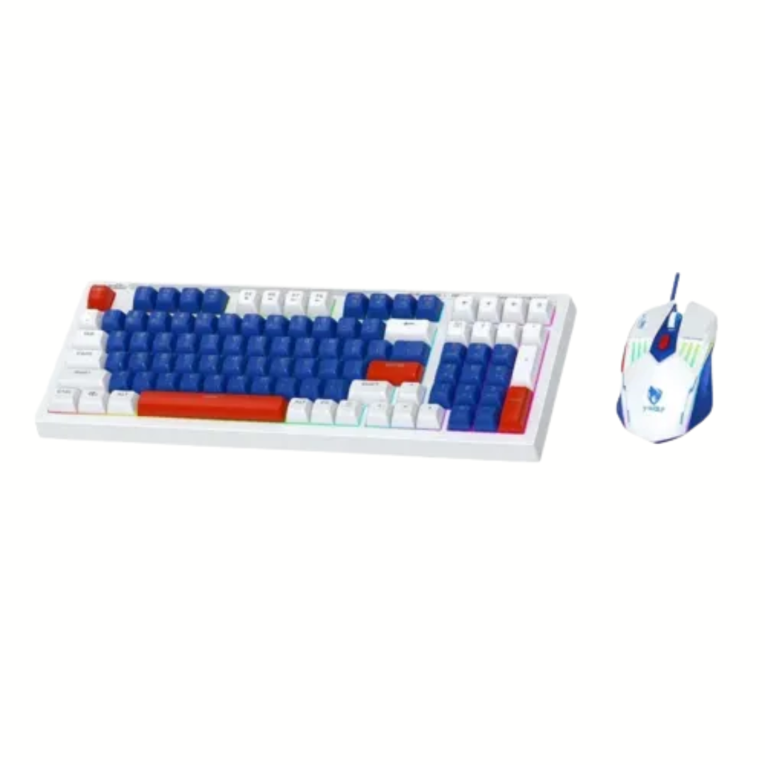 T-WOLF TF610 Wired Gaming Keyboard and Mouse Combo- Blue & White 1 T-WOLF TF610 Wired Gaming Keyboard and Mouse Combo- Blue & White