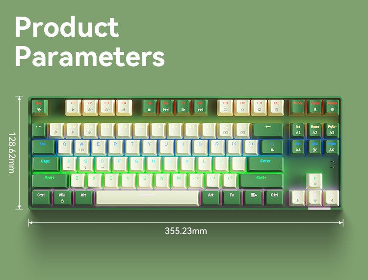 Bow G87U Hot Swappable Wired Mechanical Gaming Keyboard, Green White 10 %E8%AF%A6%E6%83%85 17 1