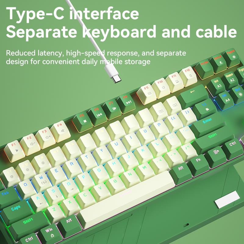 Bow G87U Hot Swappable Wired Mechanical Gaming Keyboard, Green White 15 4 1