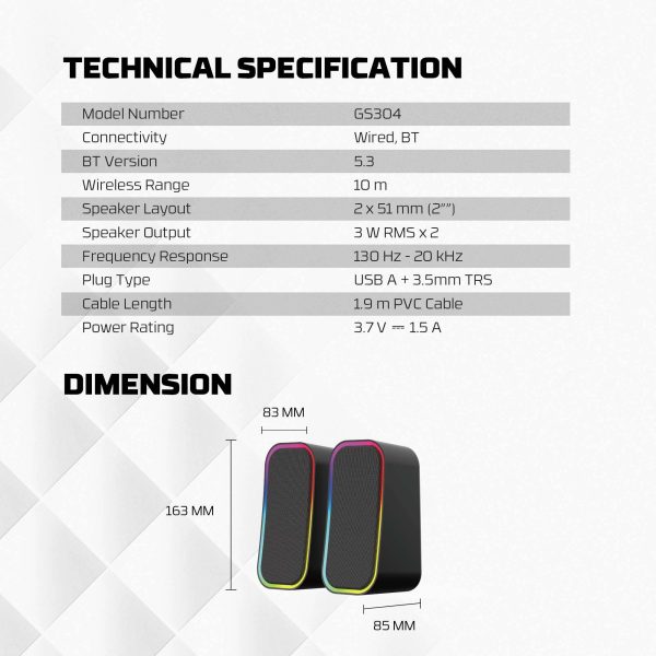 Fantech GS304 GROOVE Dual Mode (Wired & Bluetooth) RGB Gaming Speaker, Black - Image 8