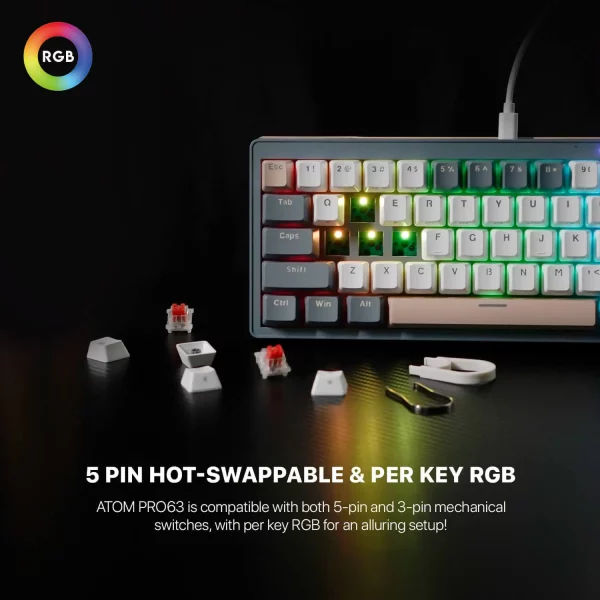 Fantech MK912 ATOM PRO63 RGB Tri-Mode Wireless Gaming keyboard, Mercury (Red Switch) - Image 9