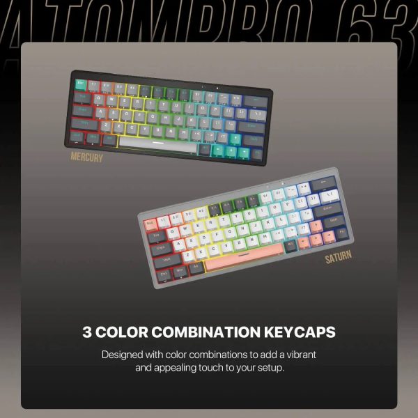 Fantech MK912 ATOM PRO63 RGB Tri-Mode Wireless Gaming keyboard, Mercury (Red Switch) - Image 4