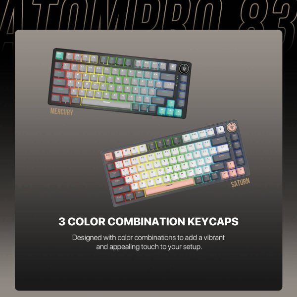 FANTECH MK913 ATOM PRO83 TRI-MODE WIRELESS MECHANICAL KEYBOARD, MERCURY BLACK (RED SWITCH) - Image 7