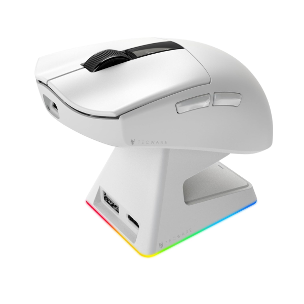 Tecware EX1 Tri-Mode Wireless Lightweight Gaming Mouse with RGB Charging Dock (White) - Image 3