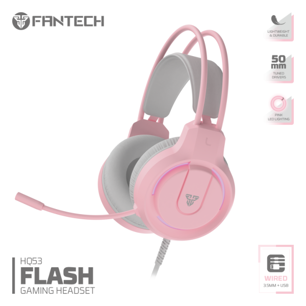 Fantech FLASH HQ53 Lightweight Gaming Headset, Pink - Image 2
