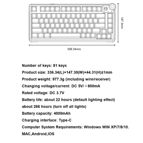 AULA AU75 Tri-Mode Wireless Gasket Mounted Mechanical Keyboard, Black - Image 10