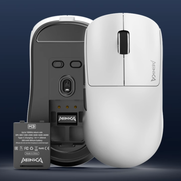 MONKA M3 PAW3395 Tri-Mode Wireless Gaming Mouse, White - Image 6