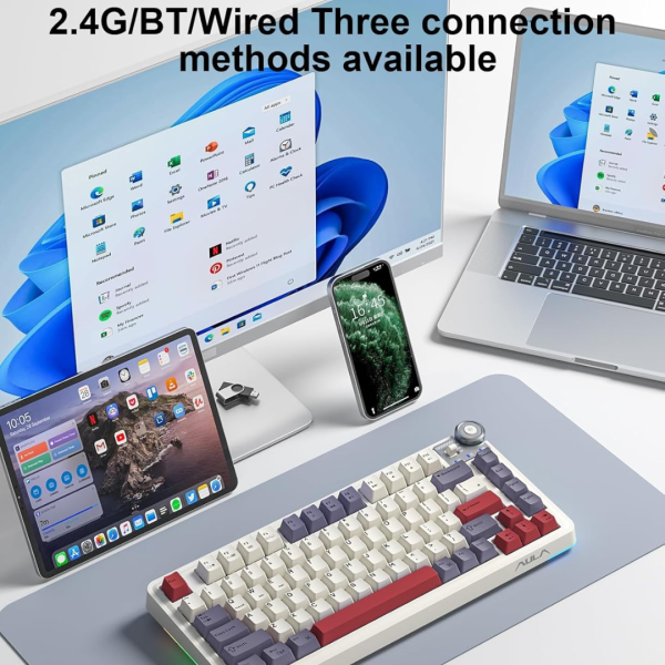 AULA AU75 Tri-Mode Wireless Gasket Mounted Mechanical Keyboard, Black - Image 8