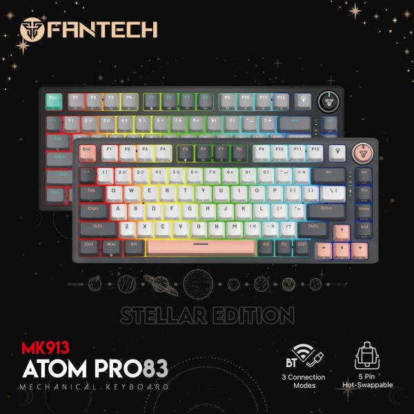 FANTECH MK913 ATOM PRO83 TRI-MODE WIRELESS MECHANICAL KEYBOARD, MERCURY BLACK (RED SWITCH) - Image 4