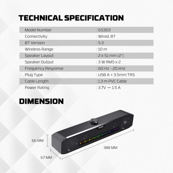 Fantech GS303 GROOVE BAR Dual Mode (Wired & Bluetooth) RGB Gaming Speaker - Image 12