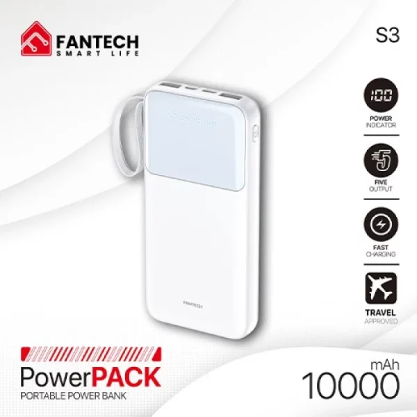 FANTECH S3 10000 mAh Portable Power Bank, White - Image 2