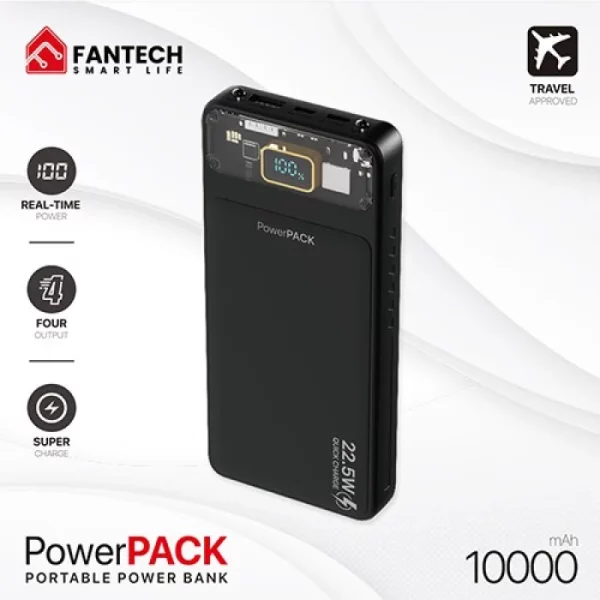 Fantech T1 10000 mAh Mini with Fast Charging Power Bank, Black - Image 2