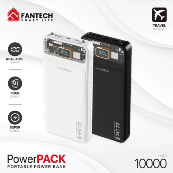 Fantech T1 10000 mAh Mini with Fast Charging Power Bank, Black - Image 4