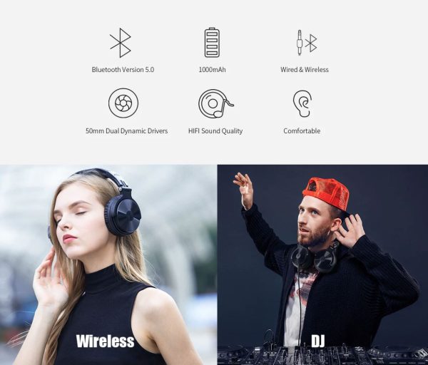 Oneodio Pro-C Dual Mode Wireless Over Ear DJ Headphone, Silver - Image 4