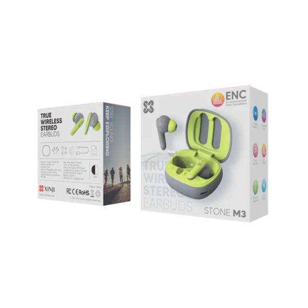 XINJI Stone M3 True Wireless Earbuds, Green & Gray - Image 6