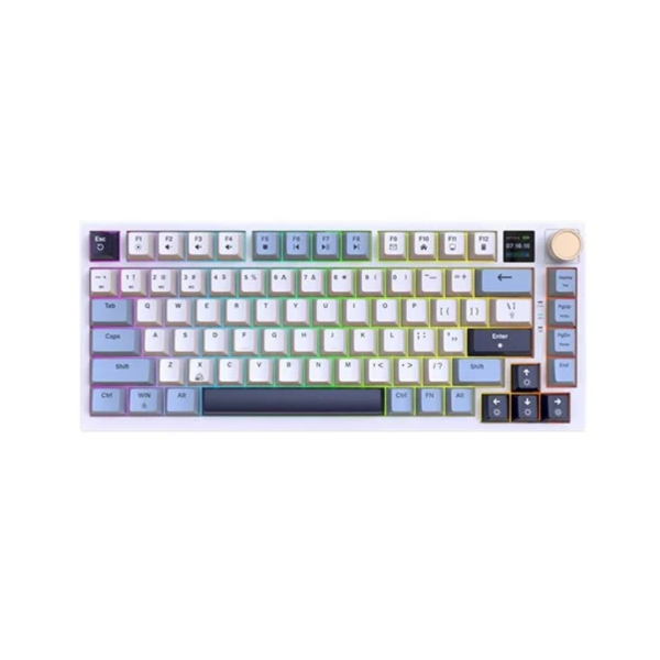 JEDEL WKL-100 Tri-Mode Gaming Mechanical Keyboard with KNOB & Display, White