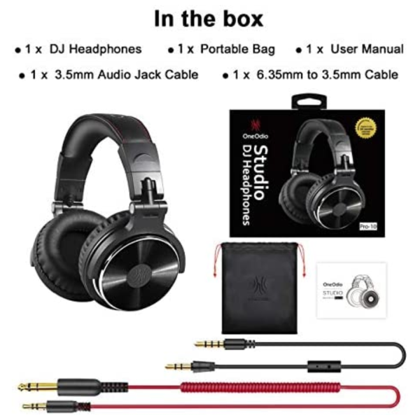 OneOdio Pro-10 Over Ear Wired Headphone, Silver - Image 5