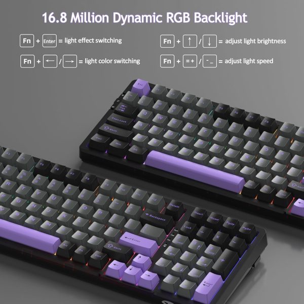 MageGee LIGHT100 Tri-Mode Wireless Creamy Gasket Mounted Mechanical Keyboard - Black Purple (Blue Whale Switch) - Image 6