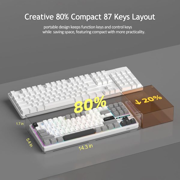 MageGee LIGHT87 Tri-Mode Wireless Creamy Gasket Mounted Mechanical Keyboard, White Grey (Blue Whale Switch) - Image 10