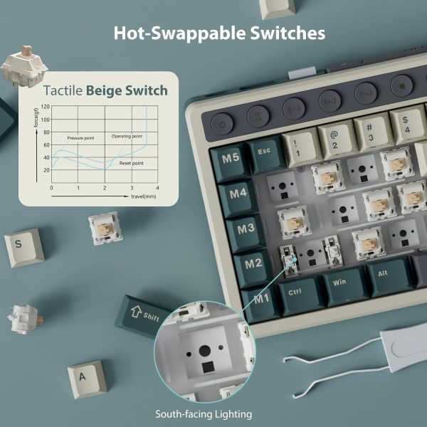 ROYAL KLUDGE RK M70 Tri-Mode Wireless With TFT Screen Gasket Mounted Mechanical Keyboard, Cyan Purple - Image 12
