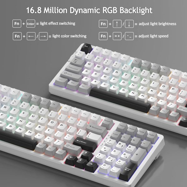 MageGee LIGHT100 Tri-Mode Wireless Creamy Gasket Mounted Mechanical Keyboard, Grey Black (Blue Whale Switch) - Image 3