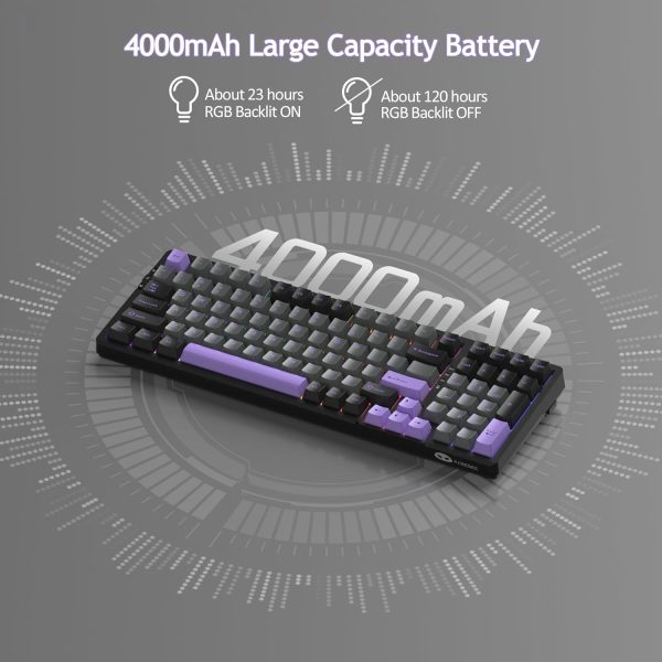 MageGee LIGHT100 Tri-Mode Wireless Creamy Gasket Mounted Mechanical Keyboard - Black Purple (Blue Whale Switch) - Image 9