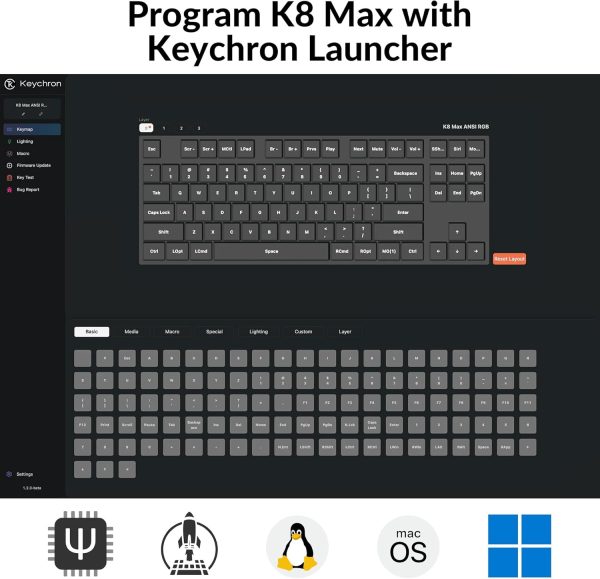Keychron K8 Max Tri-mode Aluminium Mechanical Keyboard, Dark Gray (Keychron Super Brown Switch) - Image 15