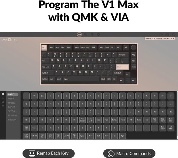 Keychron V1 Max Wireless Mechanical Keyboard, Carbon Black (Gateron Jupiter Red Switch) - Image 3