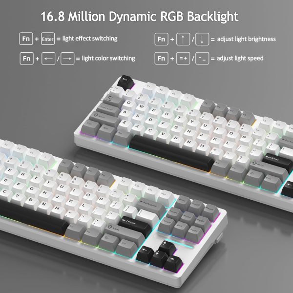 MageGee LIGHT87 Tri-Mode Wireless Creamy Gasket Mounted Mechanical Keyboard, White Grey (Blue Whale Switch) - Image 6