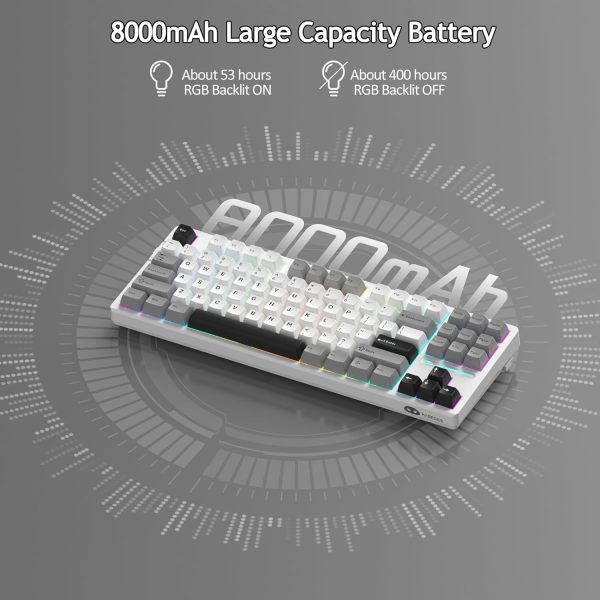 MageGee LIGHT87 Tri-Mode Wireless Creamy Gasket Mounted Mechanical Keyboard, White Grey (Blue Whale Switch) - Image 7