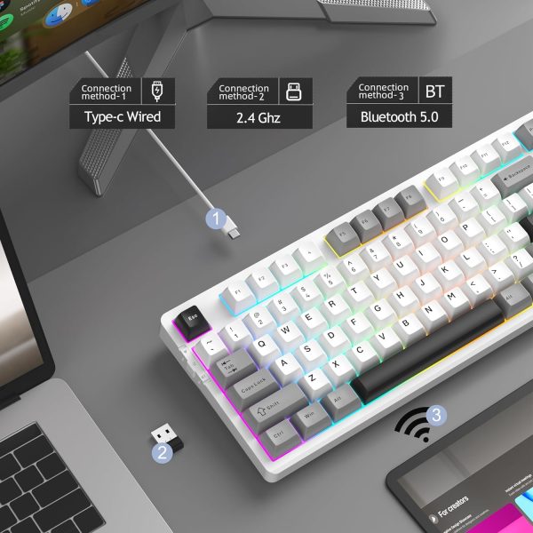 MageGee LIGHT87 Tri-Mode Wireless Creamy Gasket Mounted Mechanical Keyboard, White Grey (Blue Whale Switch) - Image 3