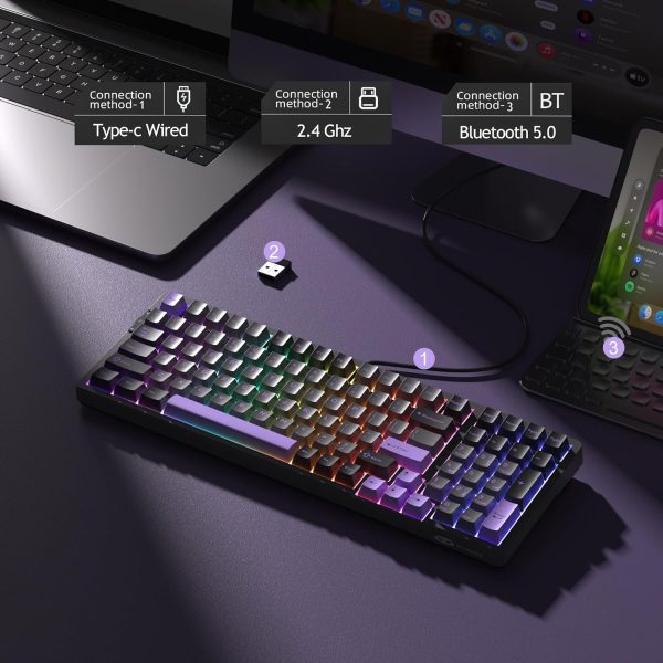 MageGee LIGHT100 Tri-Mode Wireless Creamy Gasket Mounted Mechanical Keyboard - Black Purple (Blue Whale Switch) - Image 2