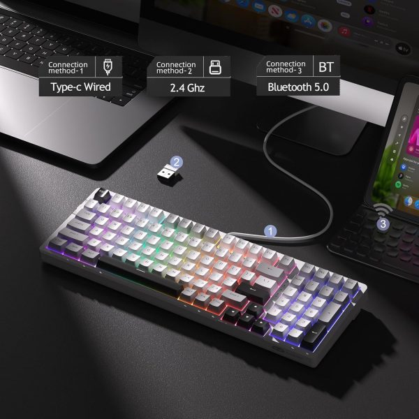 MageGee LIGHT100 Tri-Mode Wireless Creamy Gasket Mounted Mechanical Keyboard, Grey Black (Blue Whale Switch) - Image 8