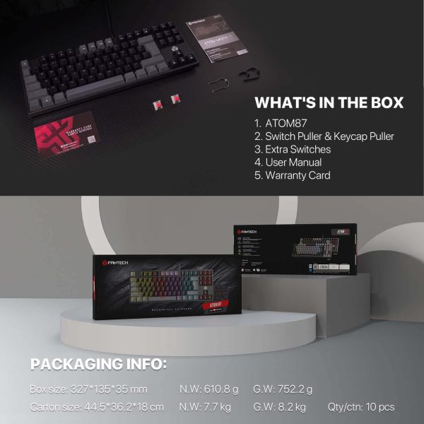 FANTECH MK876V2 ATOM87 RGB MECHANICAL KEYBOARD, GREY - Image 5