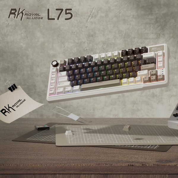 Royal Kludge L75 Tri-Mode Wireless Mechanical Keyboard, Mocha Brown - Image 3