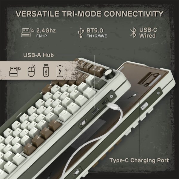 Royal Kludge L75 Tri-Mode Wireless Mechanical Keyboard, Olive Green - Image 6