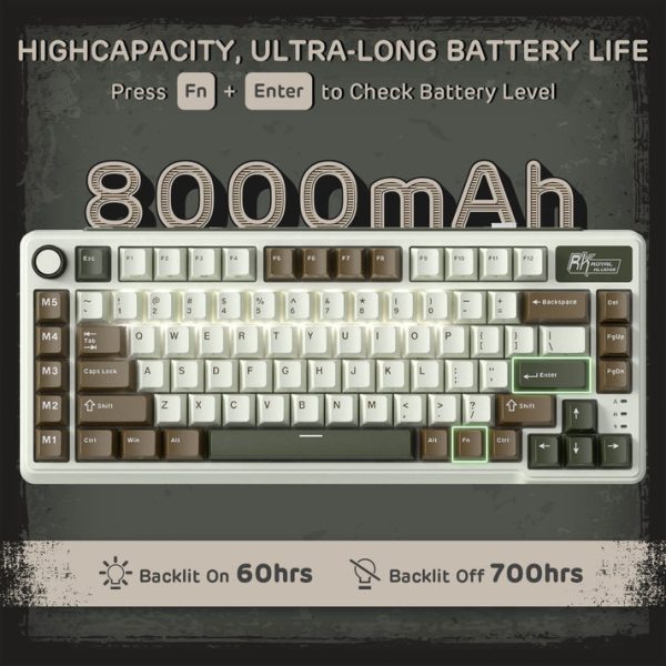 Royal Kludge L75 Tri-Mode Wireless Mechanical Keyboard, Olive Green - Image 10