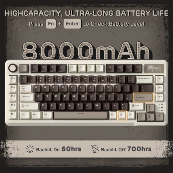 Royal Kludge L75 Tri-Mode Wireless Mechanical Keyboard, Mocha Brown - Image 9