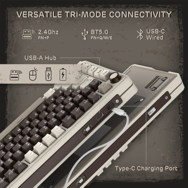 Royal Kludge L75 Tri-Mode Wireless Mechanical Keyboard, Mocha Brown - Image 5