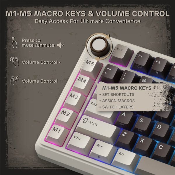 Royal Kludge L75 Tri-Mode Wireless Mechanical Keyboard, Mocha Brown - Image 8