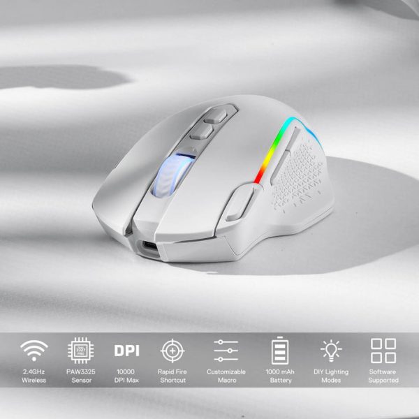 Redragon M810 Pro Dual Mode Wireless Gaming Mouse, White - Image 6